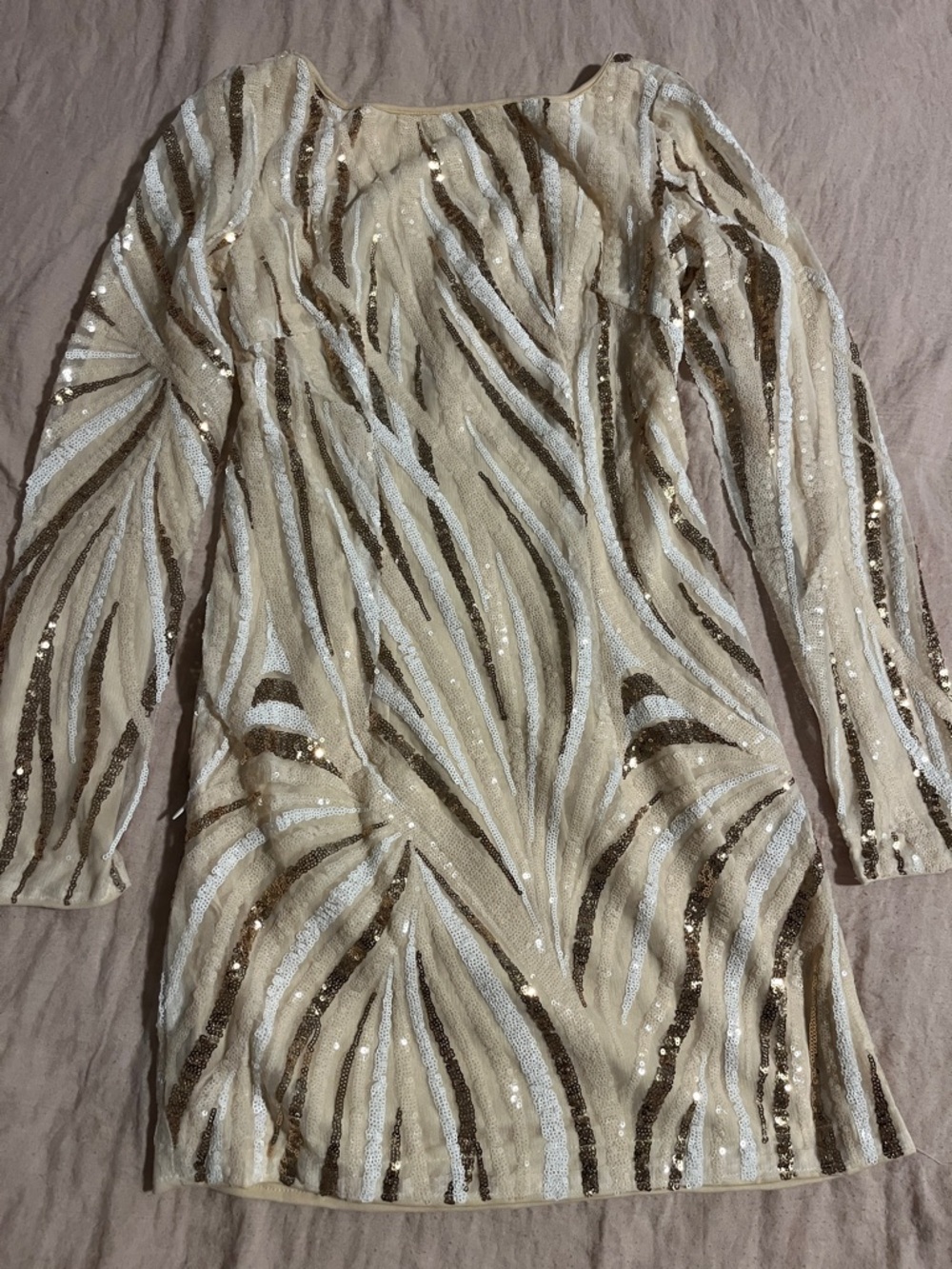 SHEIN Cream and Gold Sequin Mini Dress